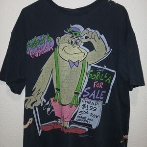 Black Graphic T-Shirt with Cartoon Gorilla